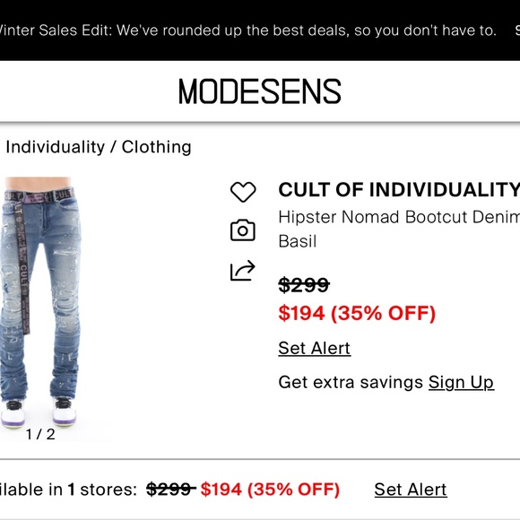 CULT OF INDIVIDUALITY Hipster Nomad Boot Belted Stretch Jeans NWT. 30x34 - Picture 4 of 4